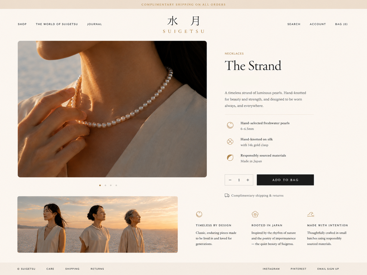 Product page mockup without pricing display