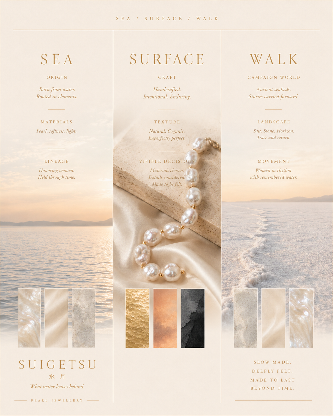 SUIGETSU brand pillars poster for Sea, Surface and Walk