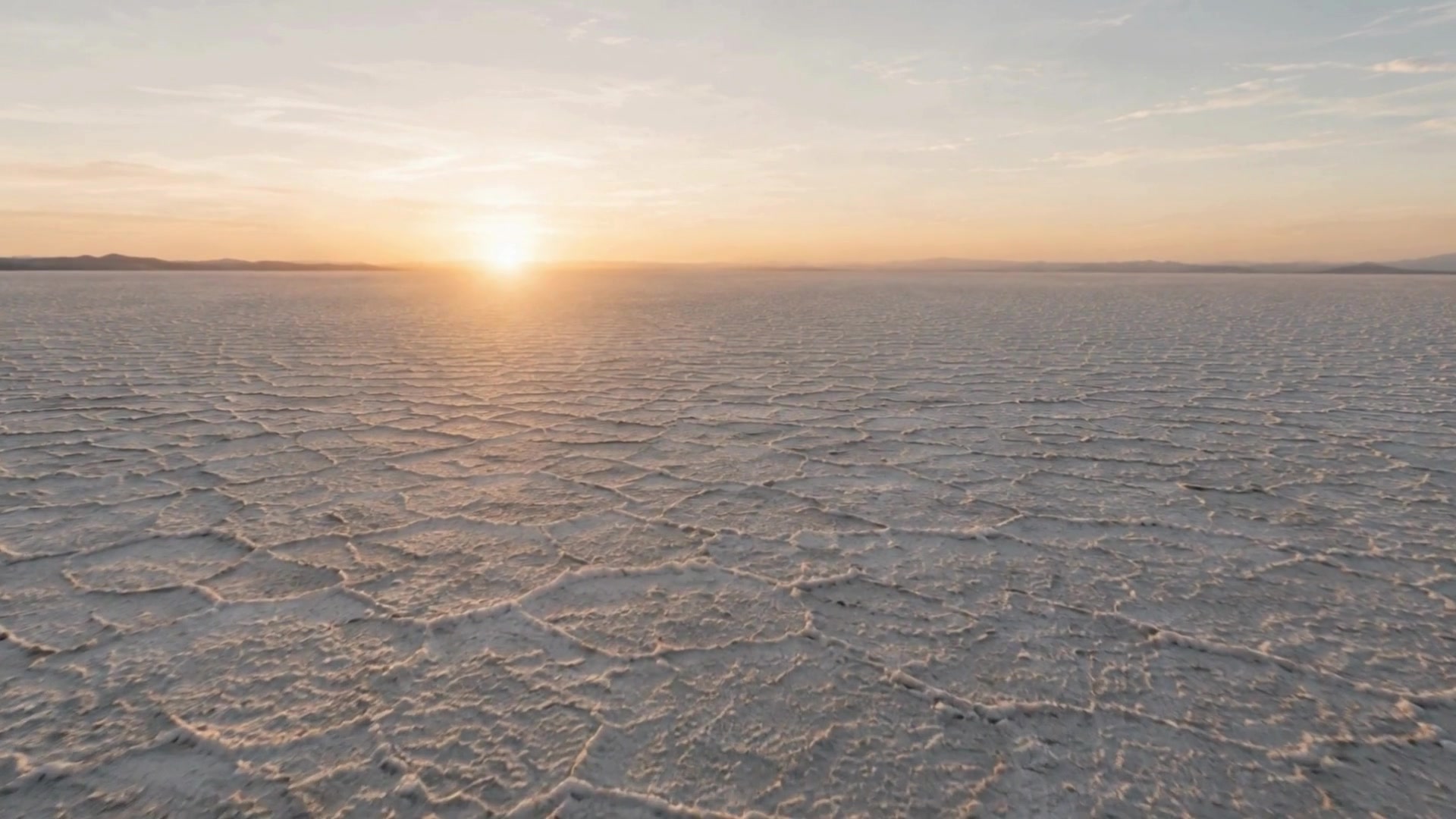 Wide salt flat at golden hour